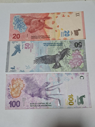 Billetes 20 50 Y 100 Pesos Animales Taruca Condor Guanaco