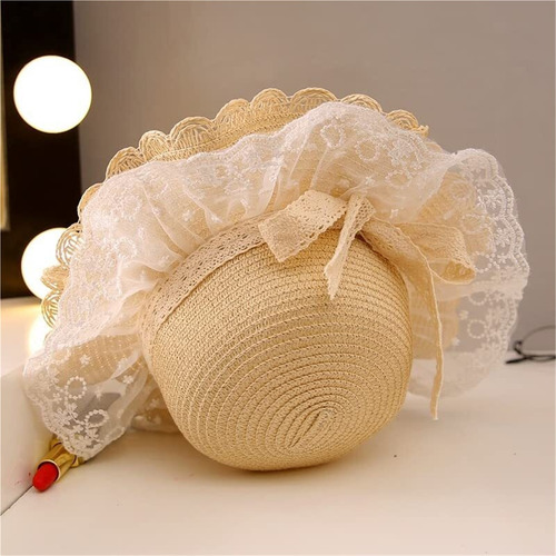 Sombrero Paja Con Encaje De Ala Ancha De Verano Para Niñas