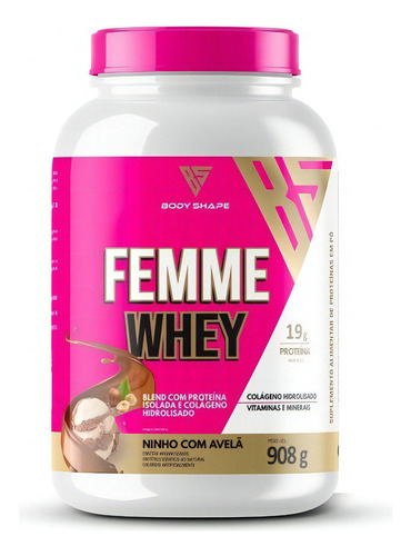 Whey Protein Femme 908g para mujer, nido con forma de cuerpo con avellanas