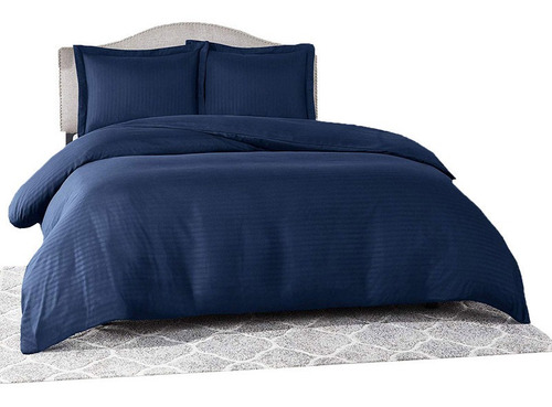 Combo Duvet + Plumon + Fundas King Azul Oscuro Sateen Stripe