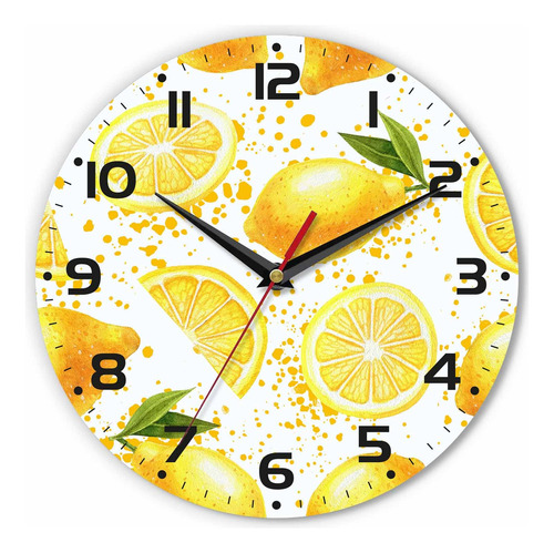 Reloj De Pared De Acuarela Con Citricos, Limones Amarillos O