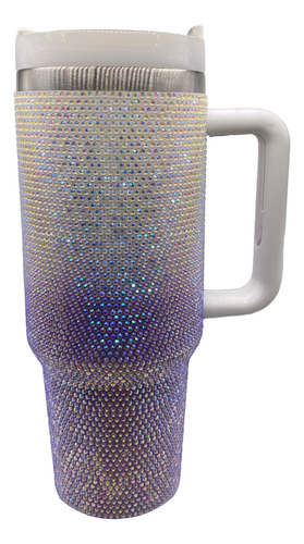 Vaso Termico Quencher 1.2 Con Strass - Brillo Degradé Acero Blanco / Violeta Tornasolado Strass Degradé