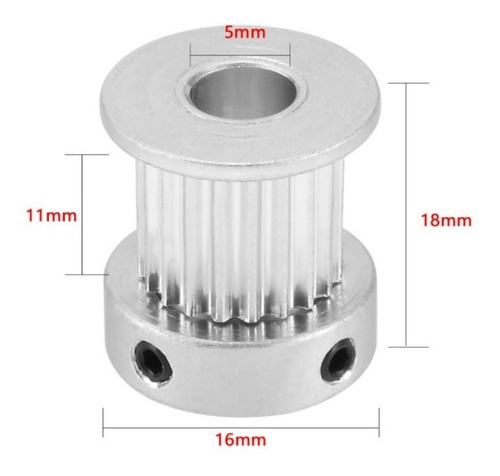 Kit 3 Polia Gt2 20 Dentes Alumínio Furo 5mm Correia 9mm 10mm