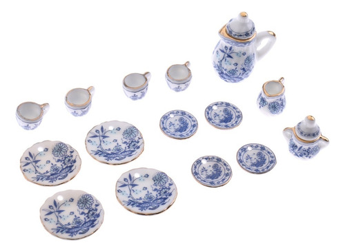 1:12 Miniatura Juego De Té De Porcelana Plato Taza Olla