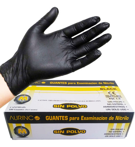 Guantes De Nitrilo S/ Polvo Negro X100 Unidads Descartables