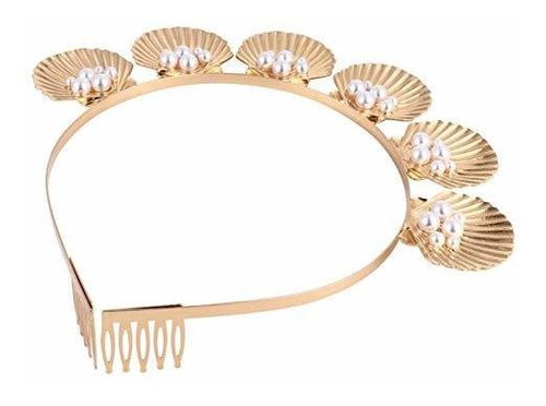 Diadema Minkissy Shell Pearl Gold Seashell Crown Goddess Pe