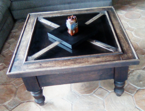 Mesa De Recibo Cuadrada Madera Artesanal Magdaleno 2 Gavetas