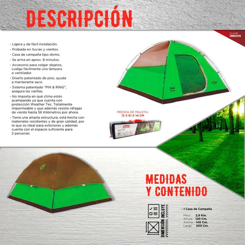 Carpa Doble Tendido Coleman 2 Personas Tienda De Campaña
