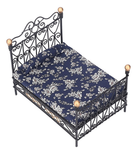Para Minicasa De Muñecas Con Cama Doble En Miniatura,