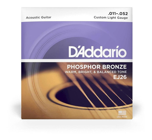 D'Addario EJ26 Encordoamento Para Violão Aço 11-52 Phosphor Bronze 