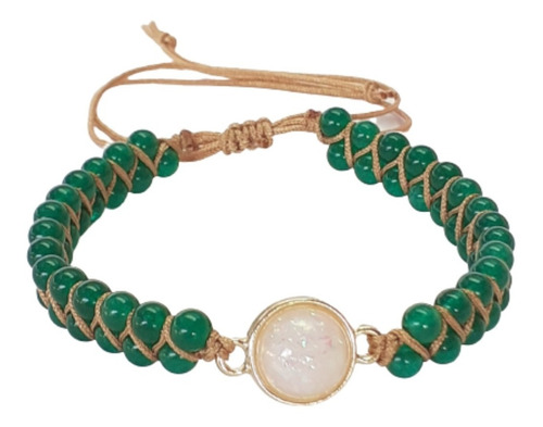 Pulsera Verde, Tejida, Dije De Ópalo, Ajustable