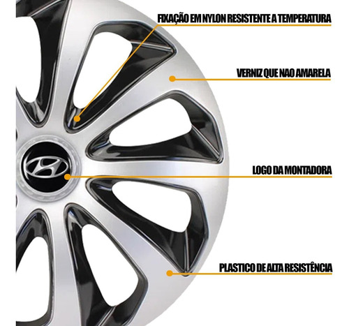 Imagem 4 de 5 de Jogo 4 Calota Velox Aro 15 Prata / Preta Hyundai Hb20 Hb20s