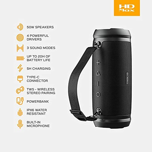 Treblab Hd-max - Altavoz Bluetooth Grande Y Ruidoso - 50w, B
