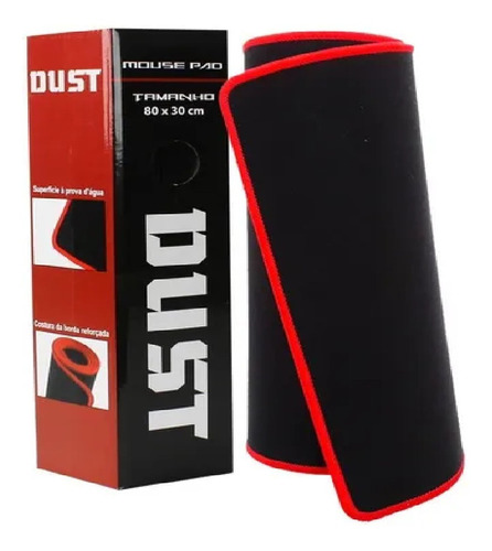 Mouse Pad Preto Com Costura De Borda Reforçada Vermelha Dust Cor Preto com Vermelho Desenho impresso Liso