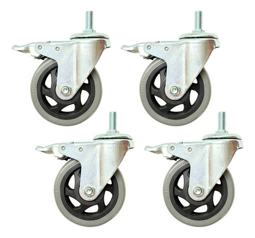 Pack 4 Rueda Pvc Gris Giratoria Con Hilo/freno 4 Pulgadas Gris