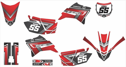 Kit Adesivo Moto Cross Trilha Ttr 230 Vermelho Cinza Lm199