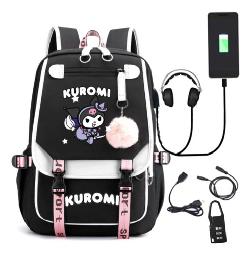 Nueva Mochila Casual De Gran Capacidad Con Cerradura Kuromi