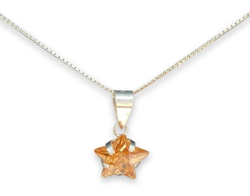 Collar Cadena Juvenil Estrella Naranja Plata Fina Ley 925 