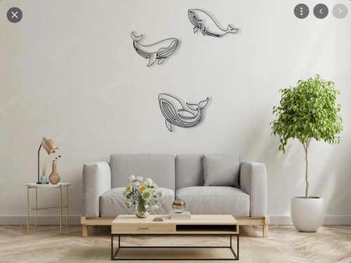 Decoración Mural 3d Ballenas Pack 3 Geométrico Arte Moderno