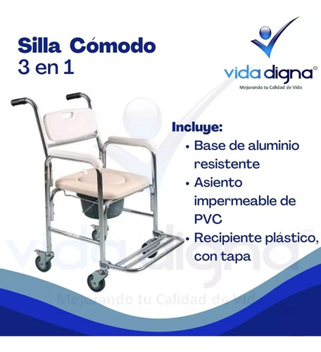 Silla Comodo Ducha Aumento Para Wc Baño 3 En 1 Aluminio Lujo