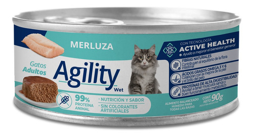 Alimento húmedo Agility para gato adulto sabor merluza en lata de 90 g