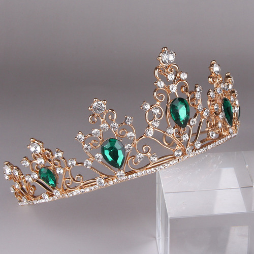 Diadema De Corona De Novia Verde Con Diamantes De Imitación