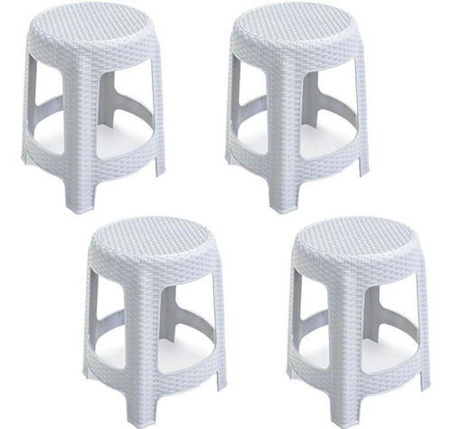 Kit 4 Banquetas Premium Rattan Plástica Branca Arqplast