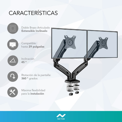Imagen 4 de 5 de Soporte De Mesa Tv/monitor Nictom Smh02 13 -29 Doble Brazo