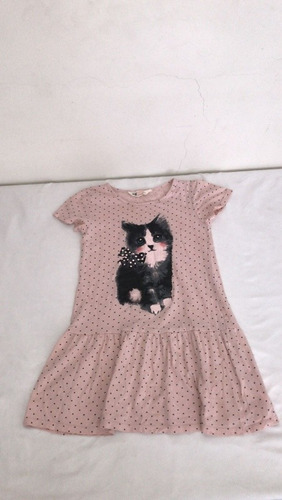 Vestido Color Rosa Con Diseño D Gato Talla 7/8 H&m