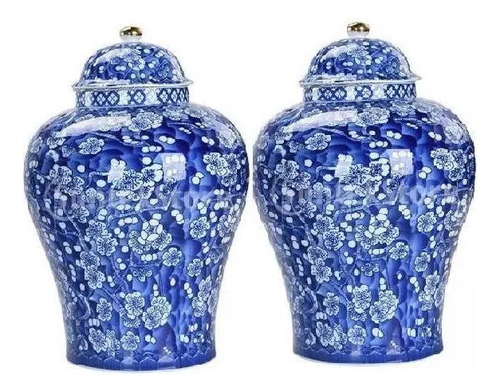 2 Jarrones De Ciruela De Porcelana Azul Y Blanca, Tarro De J