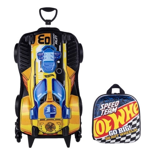 Mochila Escolar 3d Carro Hot Wheels Lancheira Rodinha