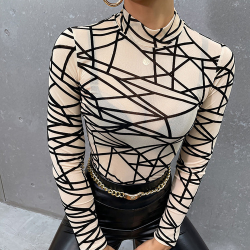 Playera N De Manga Larga Con Cuello Alto Y Malla Transparen