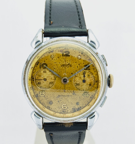 Reloj Cronografo Venus-landeron. Raro. Muy Antiguo. Excelent Negro Plateado Chocolate (Usado)