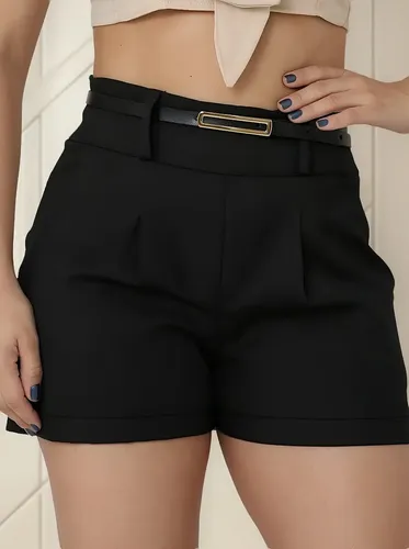 Short Social Alfaiataria Feminino Com Cinto E Bolso Verão