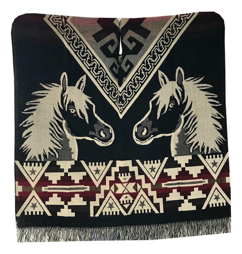 Poncho Original  Caballos Bordado Doble Faz