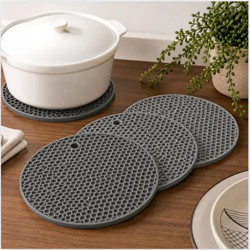 4 Descanso De Panela Silicone 16,5cm Antiaderente Cozinha Cinza