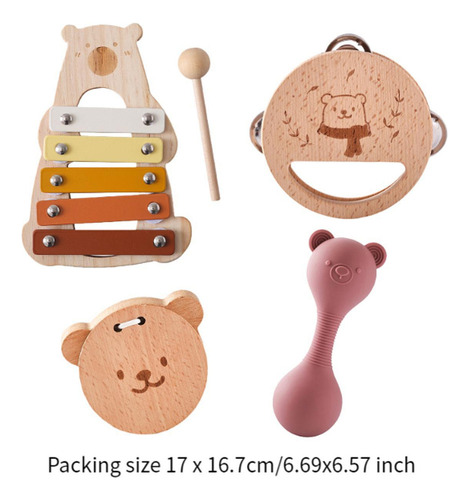 5 Piezas Juguetes De Madera Para Conjunto De Maracas Rosas