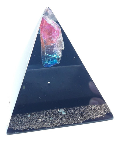 Orgonite Pirâmide- Preta- Quartzo Color - Transm Energia Neg