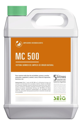 Desengrasante De Origen Natural Mc 500 Seiq X 5 Litros