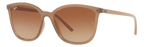 Anteojos de sol Ray-Ban RB4350 Mediano, diseño Gatito, color marrón con marco de inyectado color beige pulido, lente marrón degradado - RB4350L