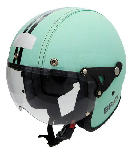 Capacete Br101 3/4 Revestido Couro Custom Old School Harley Cor Verde Neon Tamanho do capacete 58 - Viseira Fumê