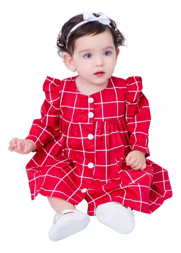 Vestido de Bebê com Tiara 100% Algodão Princesa Vermelho - Mundo