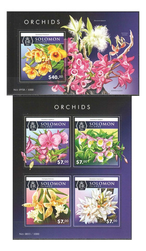 2015 Flores- Orquideas- Isla Salomon (2 Bloques) Mint