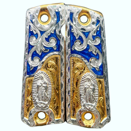 Cacha Colt 1911 Virgen Con Chapa De Oro Y Tornillos