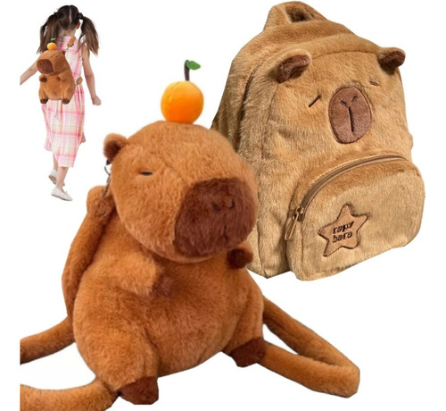 Bonita Mochila Unisex Con Forma De Capibara De Felpa, 2 Unid