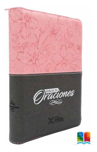 Biblia De Oraciones Rvr 1960 Letra Grande Cierre Rosado Gris