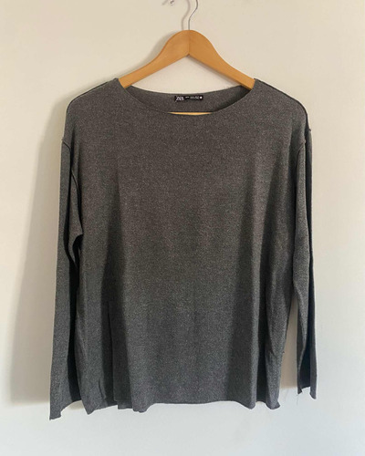 Zara. Sweater Gris Tejido Fino. Talle M (con Detalle) #sol60