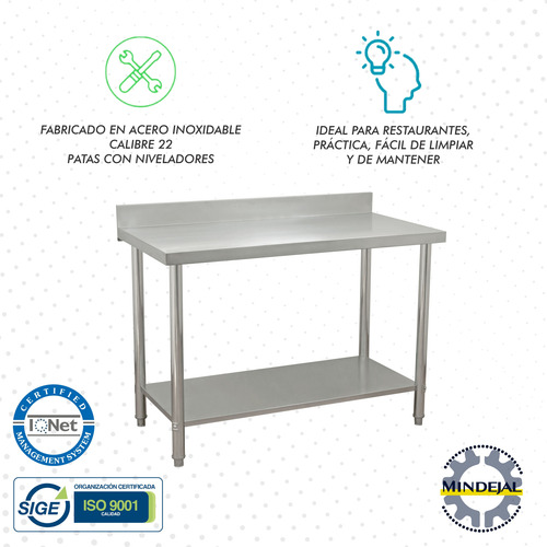 Charola Mesa A Pared De Acero Inoxidable 120x60x85 Cm