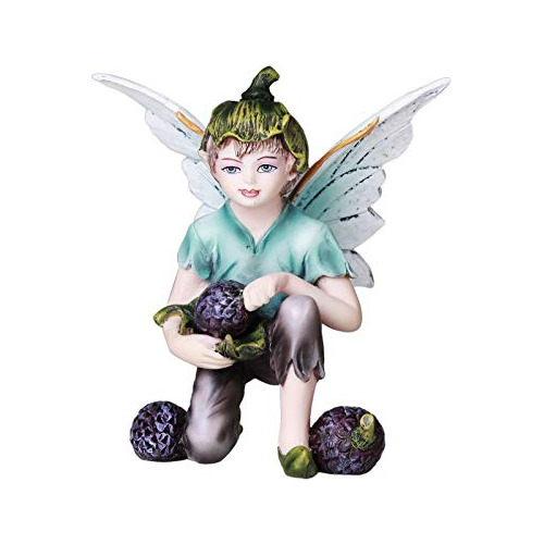 Fairy Garden Flower Boy Fairy With Blue Berries Decorat...