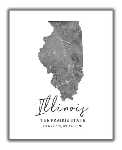 Impresión De Arte De Mapa Del Estado De Illinois 8x10 ...